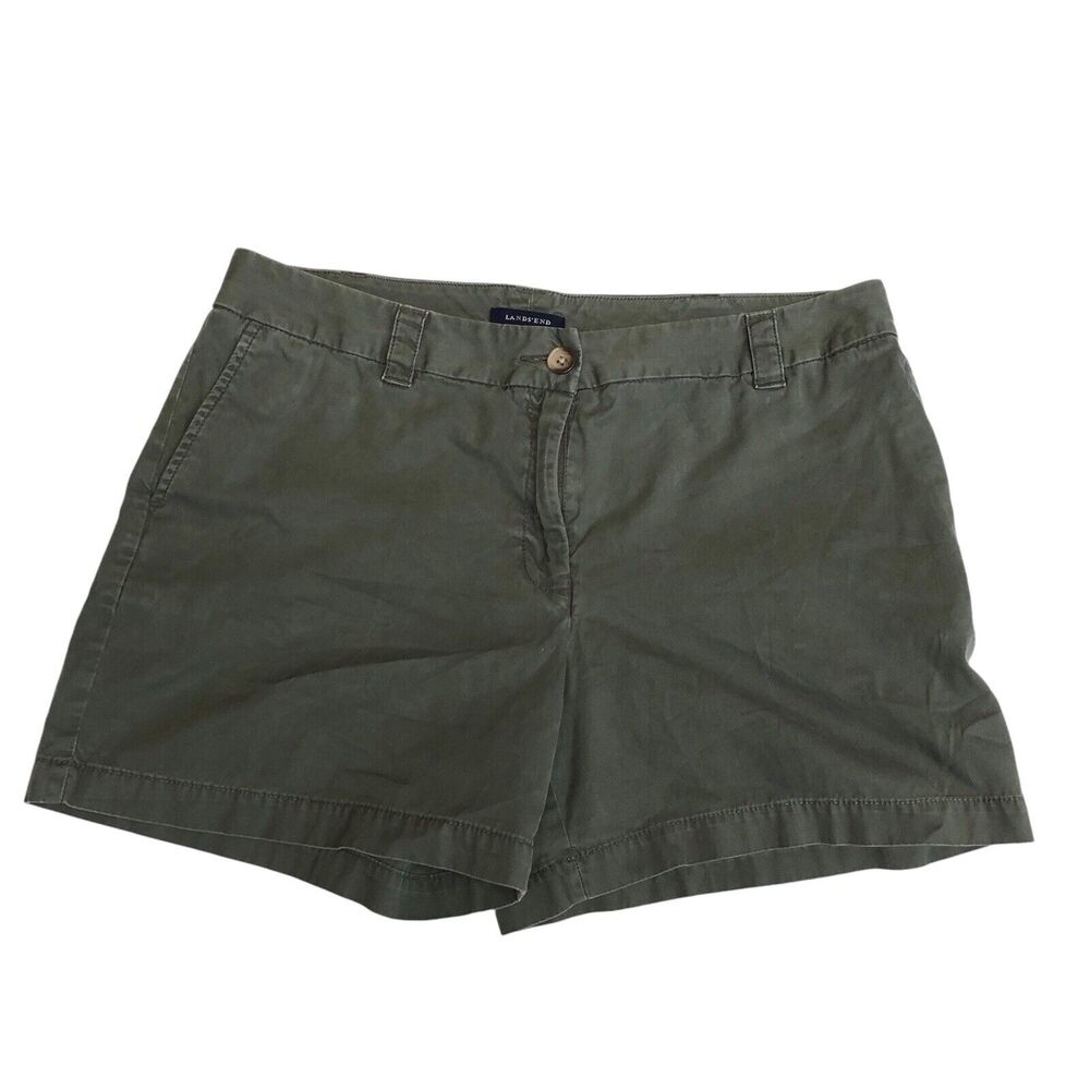 Lands' End Women Size 14 Fit 2 Chino Olive Green Flat Front 5” Inseam Shorts